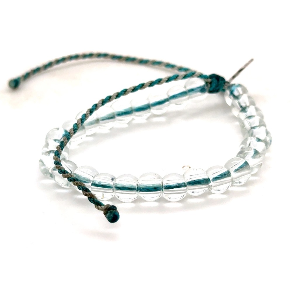 4ocean Beaded Bracelet Clear Recycled Glass Turquoise Cord Adjustable Charm